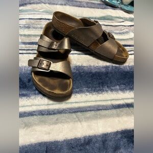 Birkenstock Metallic Brown Two-Strap Sandals